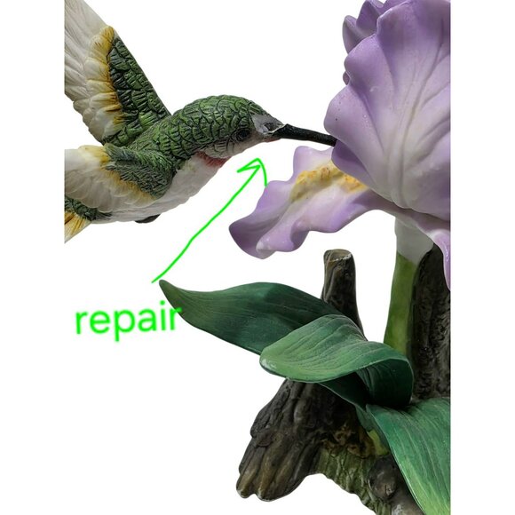 Vintage Hummingbird Purple Iris Figurine Roman Collectible Floral Porcelain READ - Picture 10 of 10